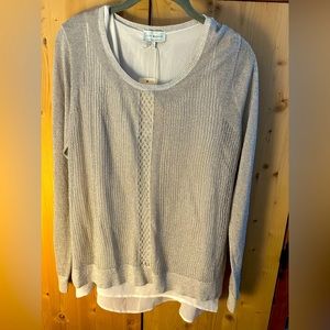 Lucky Brand Sparkle Gray/Silver Sweater Built in Tank/Under Shirt Cream Womens